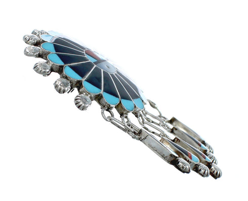 Multicolor Inlay Zuni Sun Sterling Silver Pin Pendant NX11697
